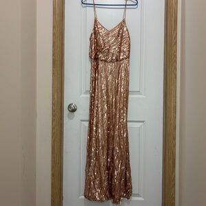 Donna Morgan rose-gold / champagne sequin maxi dress